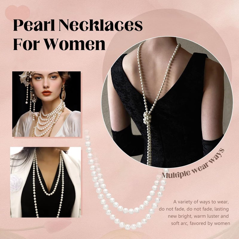 Oskrieel Long White Pearl Necklace 150cm/59 Adjustable Multi-Strand Faux Pearls for Women, Bridal Wedding Vintage Gatsby Jewelry for Party & Elegant Events - Image 4